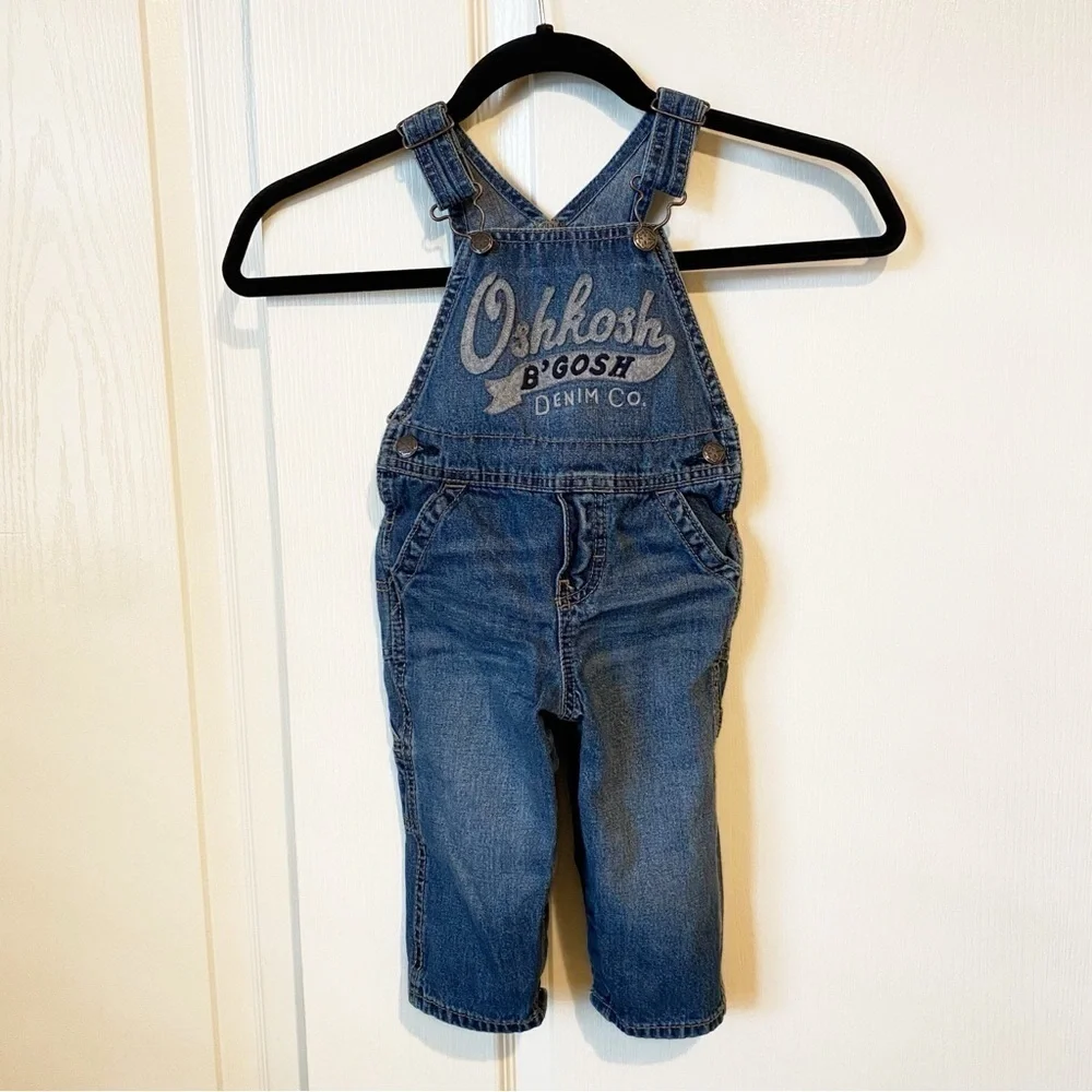 OshKosh B' Gosh Denim Bib Overalls Blue Jeans Toddler Kids Size 12 Months